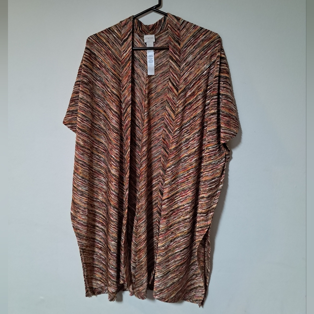 Chico's Womens Open Cardigan Kimono Stripe Multicolor One Size.